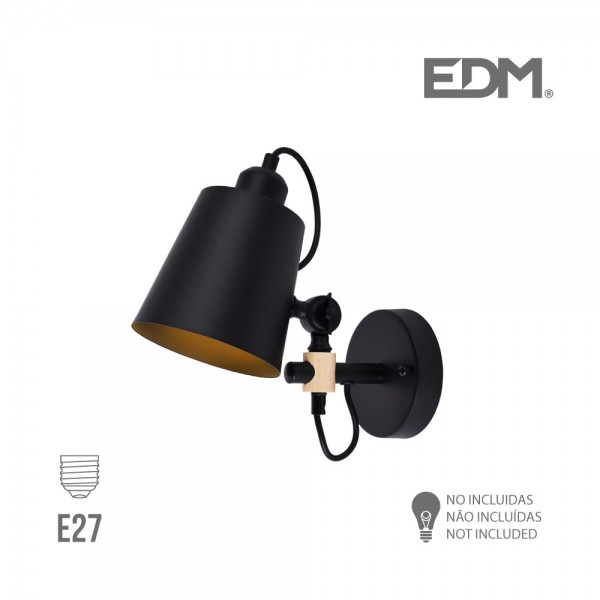 Aplique de pared metalico e27 60 w color negro 25 x 27 cm