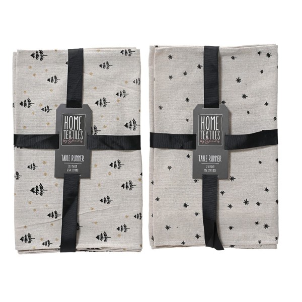 Camino de mesa con estampados en negro, 2 modelos, 32 x 150 cm