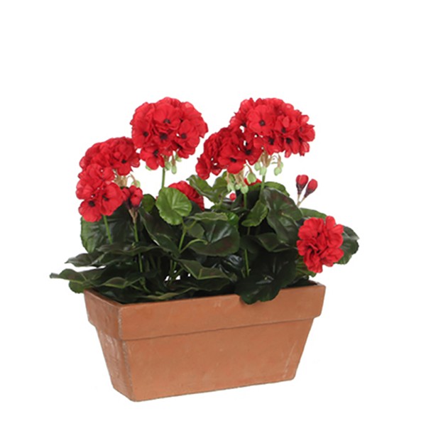 Jardinera de geranio rojo, 29 x 13 x 40 cm